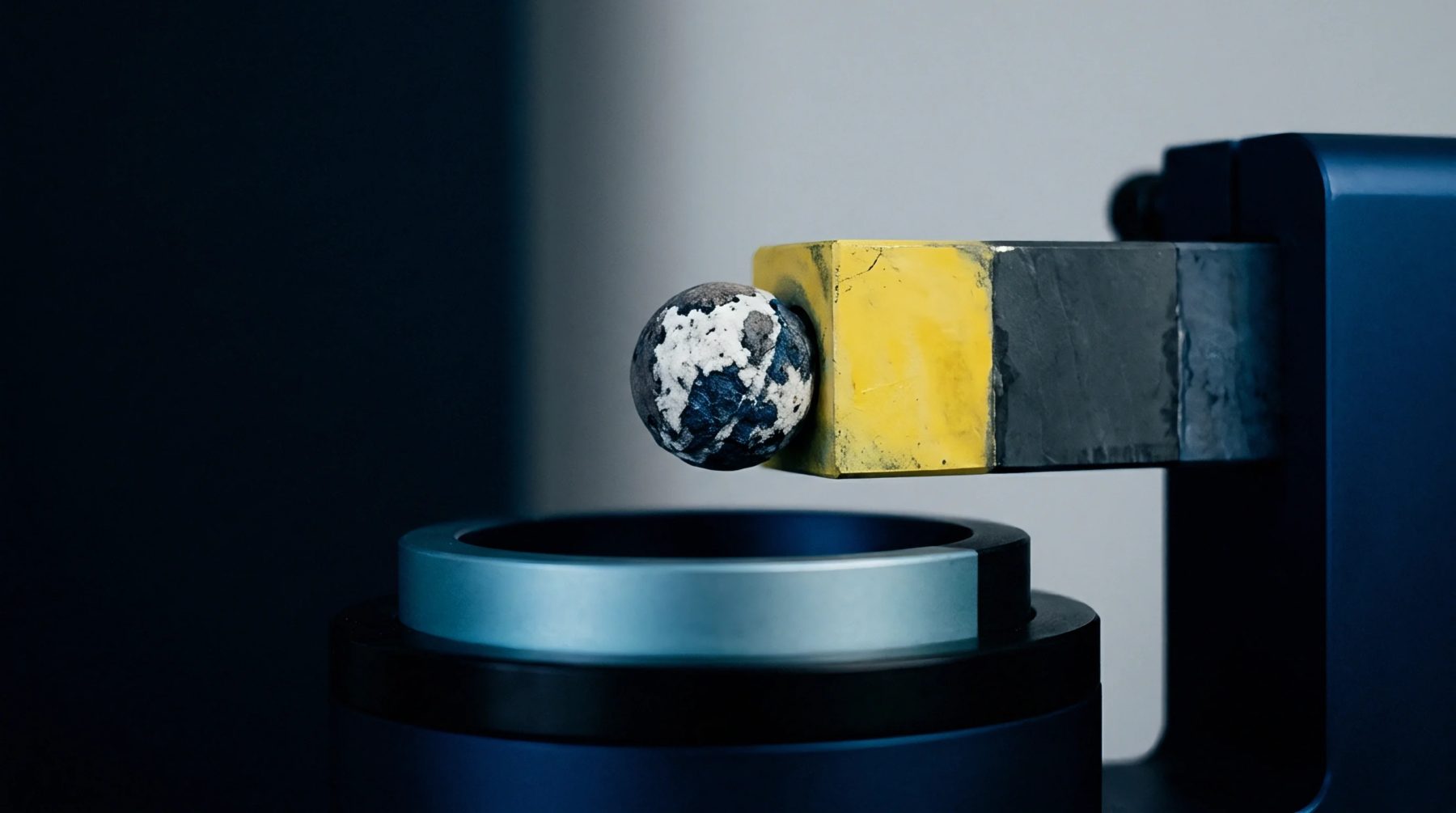 A mineral sphere floats within an electromagnetic field generated by specialized machinery designed for precision separation of raw industrial materials and components.